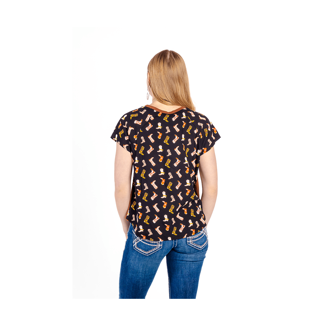 Roper Women's Printed Knit Short Sleeve Brown w/ Black Pattern - Roper
