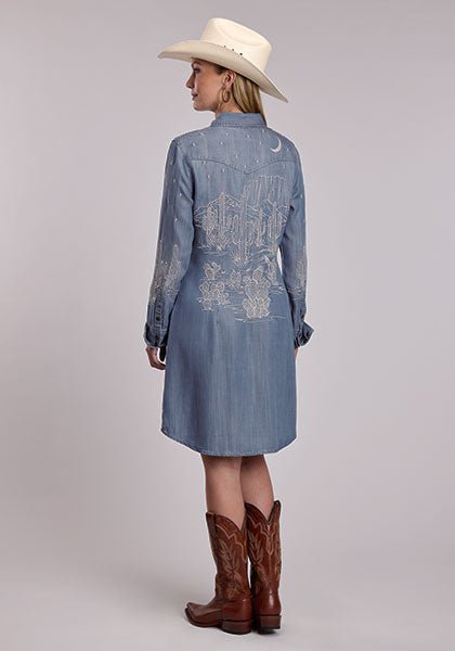 Stetson Women's Denim Shirt Dress with Lavish Embroidery - Stetson
