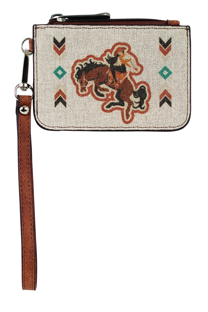 Justin Ladies Mini Card Wallet Canvas With Bronc/Cowgirl weis-western-wear
