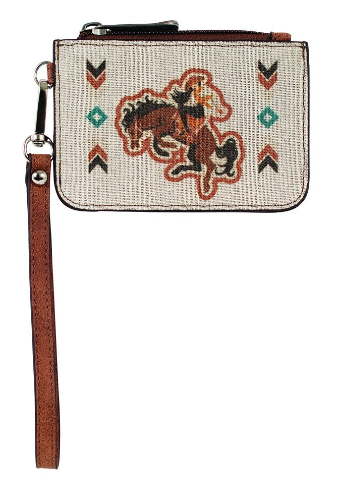 Justin Ladies Mini Card Wallet Canvas With Bronc/Cowgirl - Justin