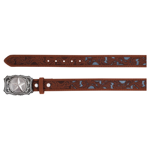 Arena Ace Boy's Belt Brown Scroll With Grey Inlay weis-western-wear