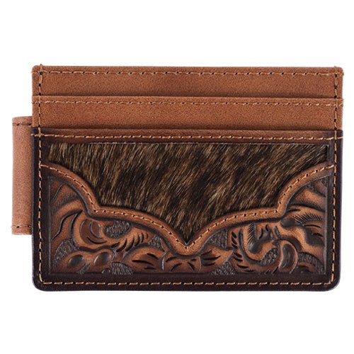 Justin Men's Genuine Leather Slim Card Wallet Floral Tooling With Cowhide - Justin