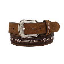 3D Men's Belt Vintage Buck Stitch Weave Brown