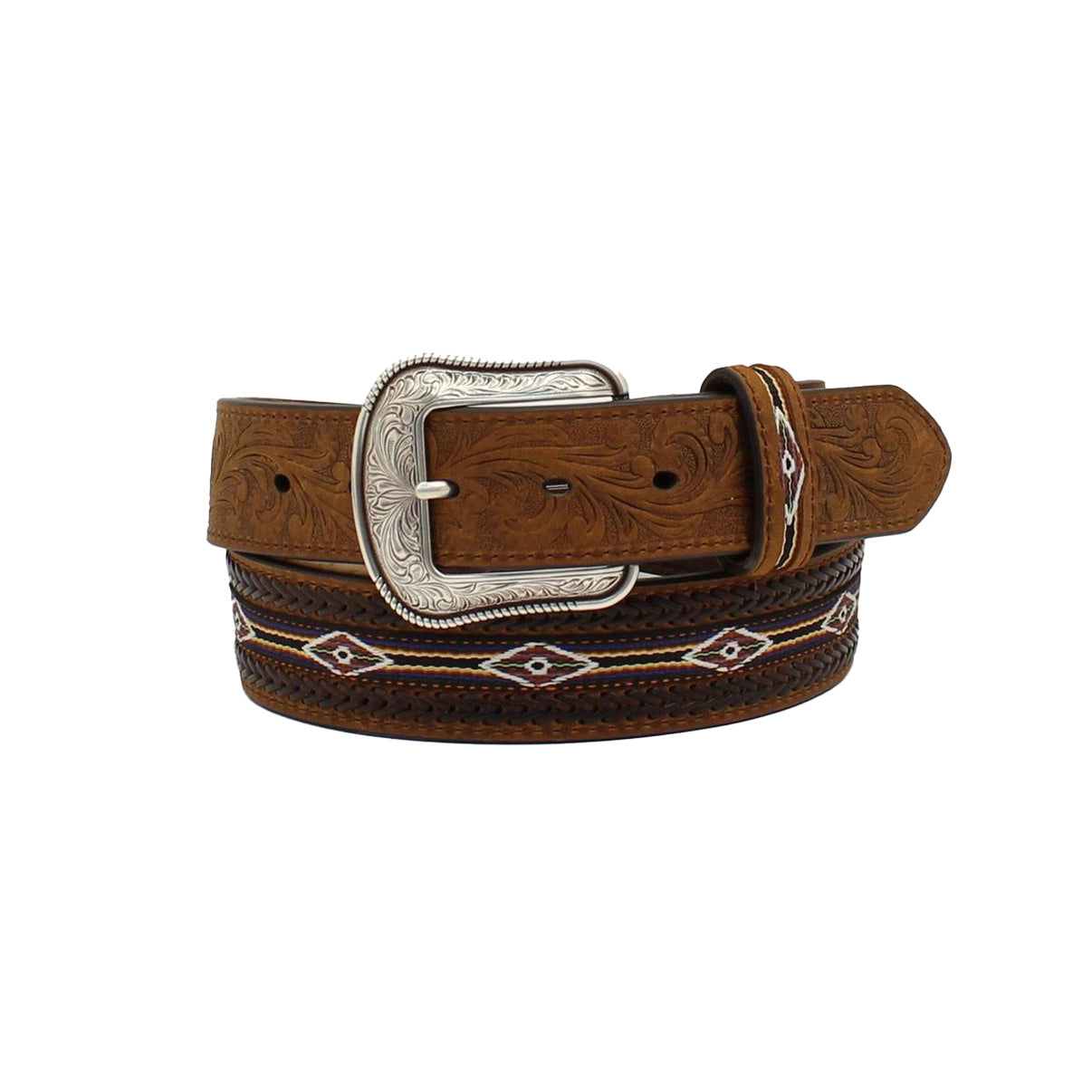 3D Men's Belt Vintage Buck Stitch Weave Brown D100012202