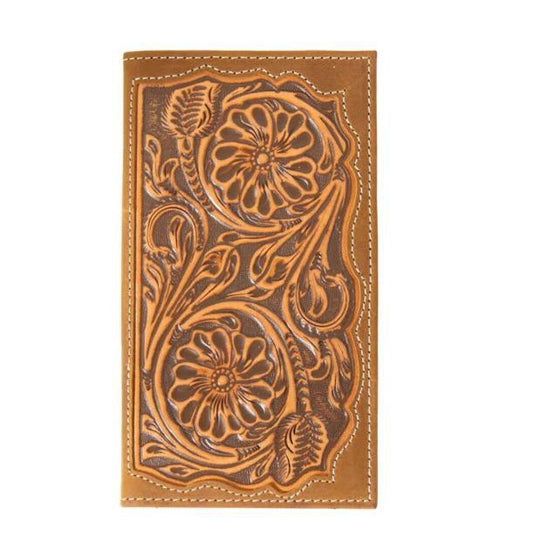 3D Men's Western Wallet Rodeo Leather Floral Embossed Inlay Brown D250011502