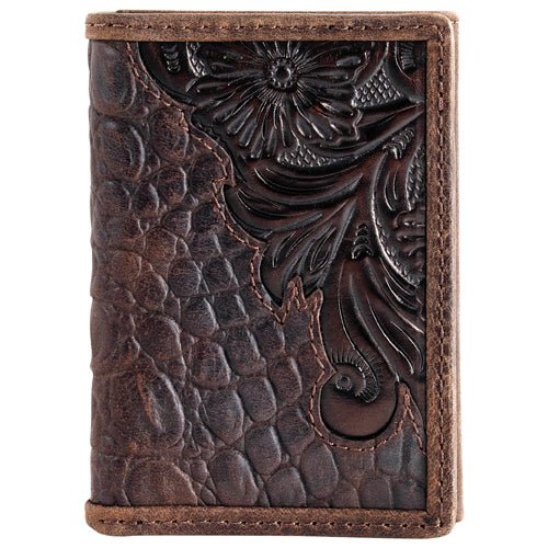 Tony Lama Genuine Leather Men's Trifold Wallet With Caiman Print - Tony Lama