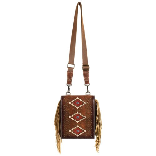Catchfly Women's Saddle Pouch Tan With Embroidery - Catchfly