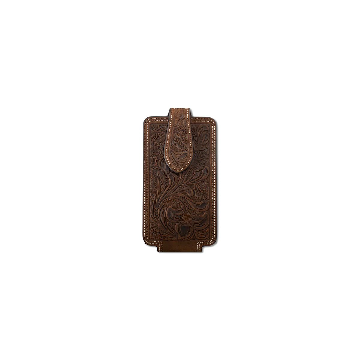 M&F Western Products Ariat Belt Clip Leather Tooled Aged Bark Brown Phone Holder - M&F Western Products