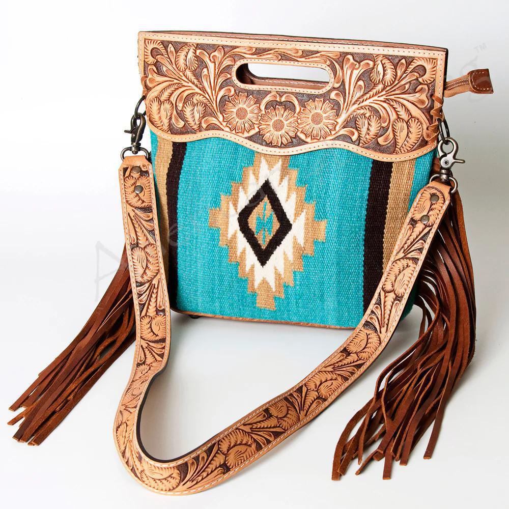 American Darling Turquoise Aztec/Floral Tooled Purse - American Darling