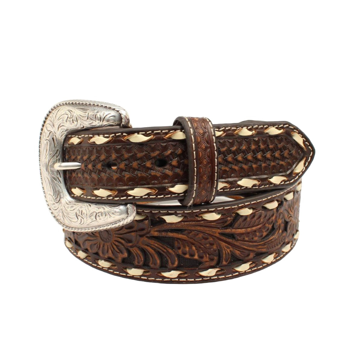 Ariat Men's Brown Floral Embossed Belt