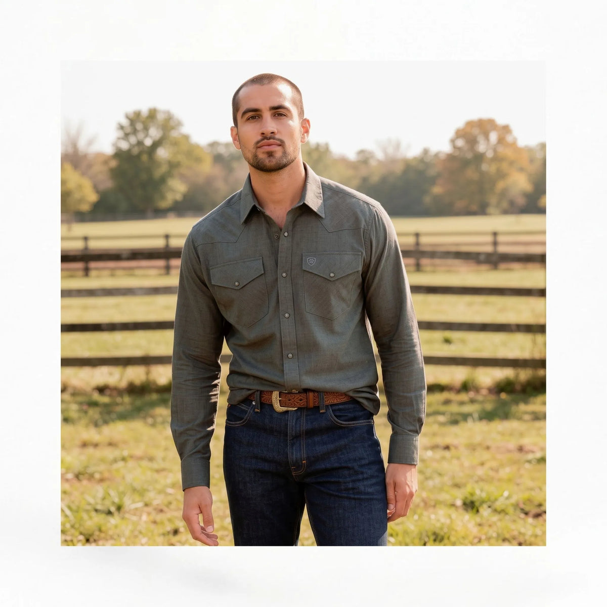 Ariat Mens Solid Twill Fitted Shirt Charcoal Heather