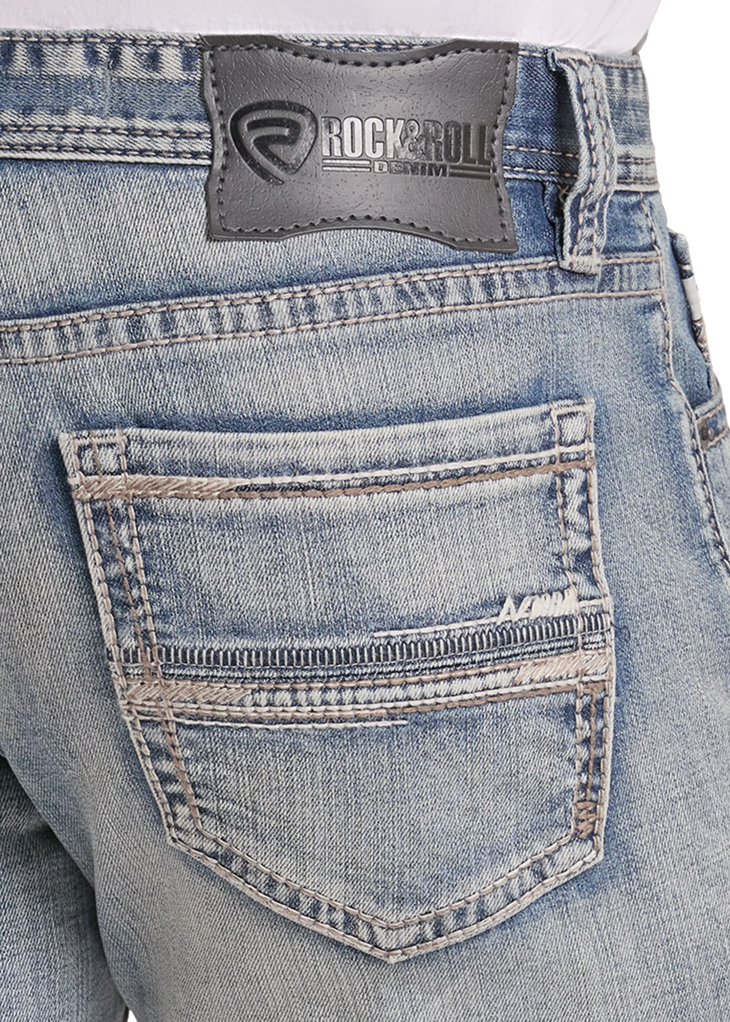Rock& Roll Men's Slim Fit Straight Stitch Pocket Straight Leg Jeans