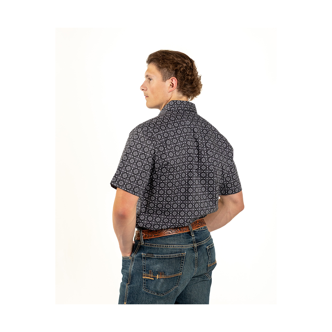 Rock&Roll Denim Men's Black Medallion Short Sleeve Snap Western Shirt