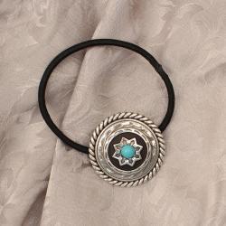 Blazin Roxx Hair Tie Round Rope Edge Concho Turquoise Stone