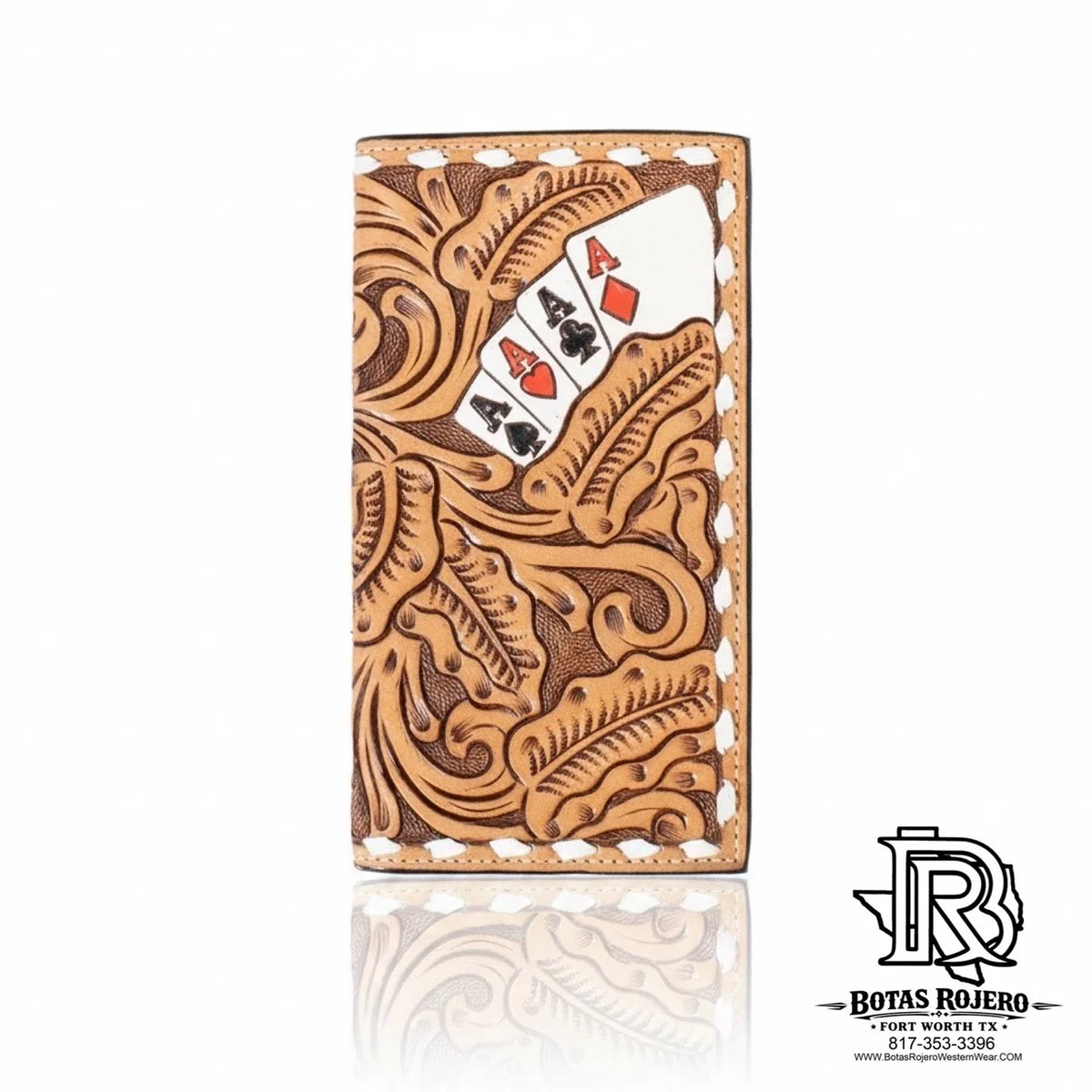 3D Belt Co Mens Natural Hand Painted Ace Cards Rodeo Wallet