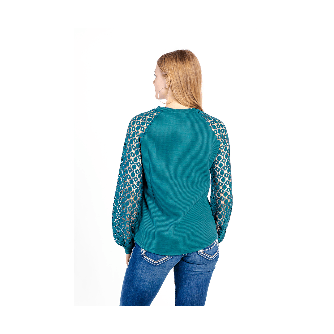 Cruel Girl Women's Knit Top with Crocheted Sleeves - Cruel Denim
