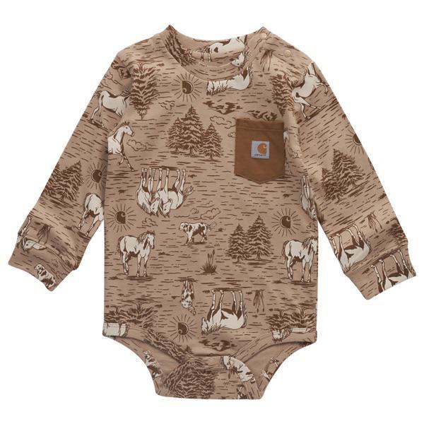 Carhartt Boy's Infant Dog and Horse Print Long Sleeve Bodysuit - Carhartt