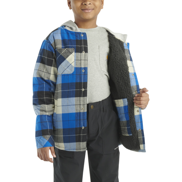 Carhartt Boy's Long Sleeve Flannel Button Down Hooded Shirt Jacket