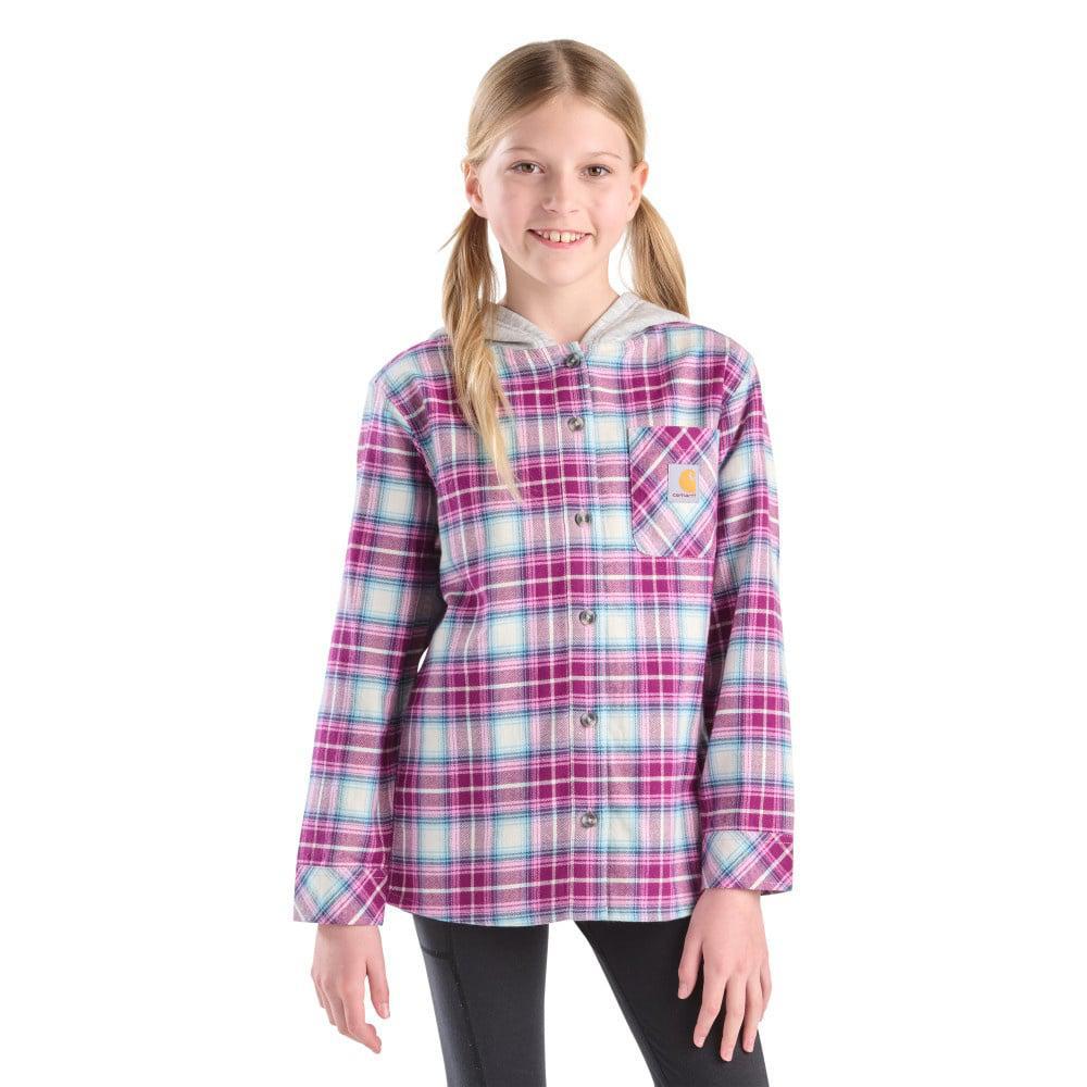 Carhartt Girl's Long Sleeve Flannel Button Down Hooded Shirt - Carhartt