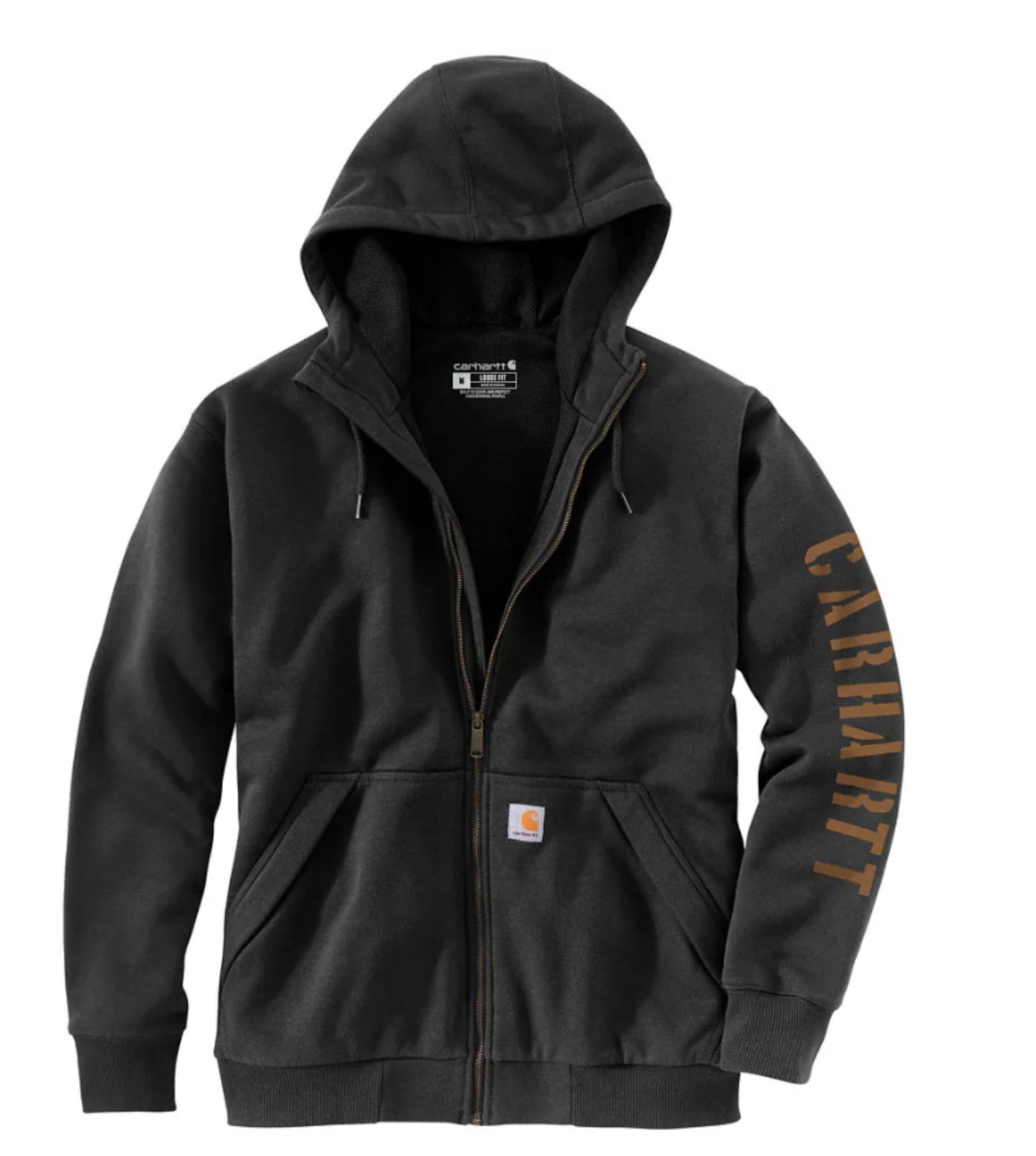 Carhartt Men’s Rain Defender Loose Fit Fleece-Lined Logo Graphic Zip Up