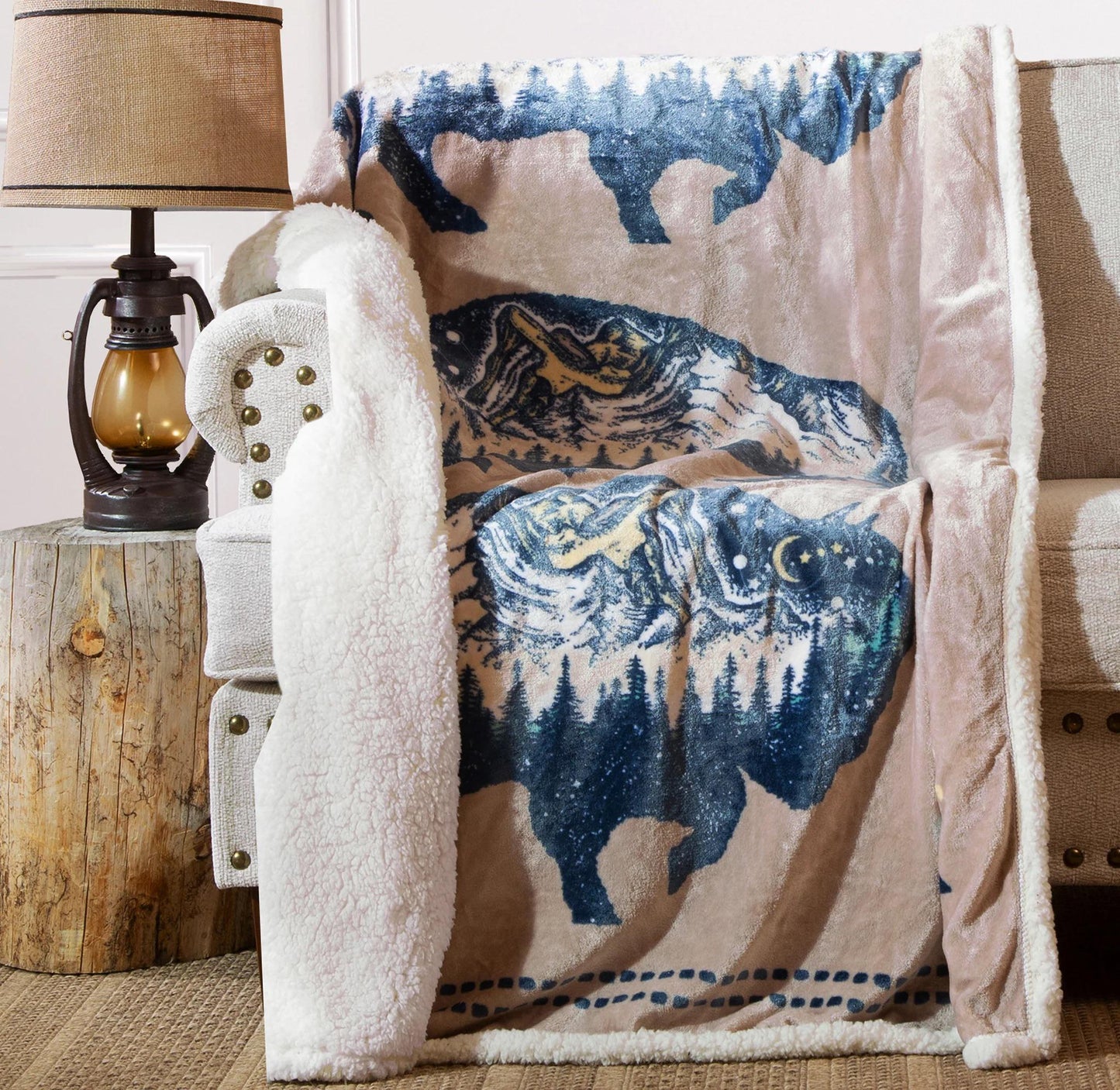 Carstens Three Buffalo Plush Sherpa Throw - Carstens