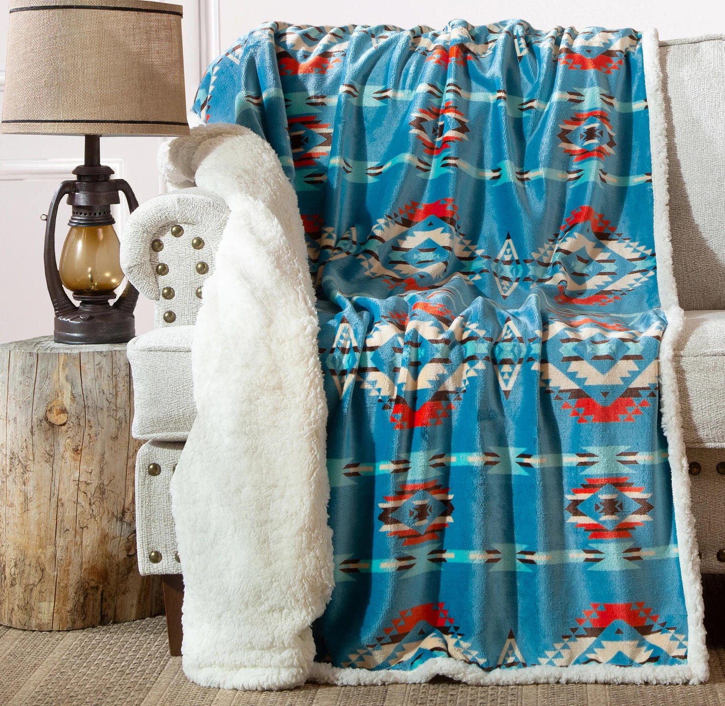 Carstens Turquoise Southwest Plush Sherpa Pillow/Throw - Carstens