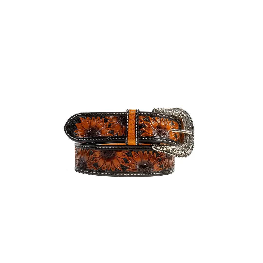 Challenger Women's Wide Tan Leather Sunflower Belt
