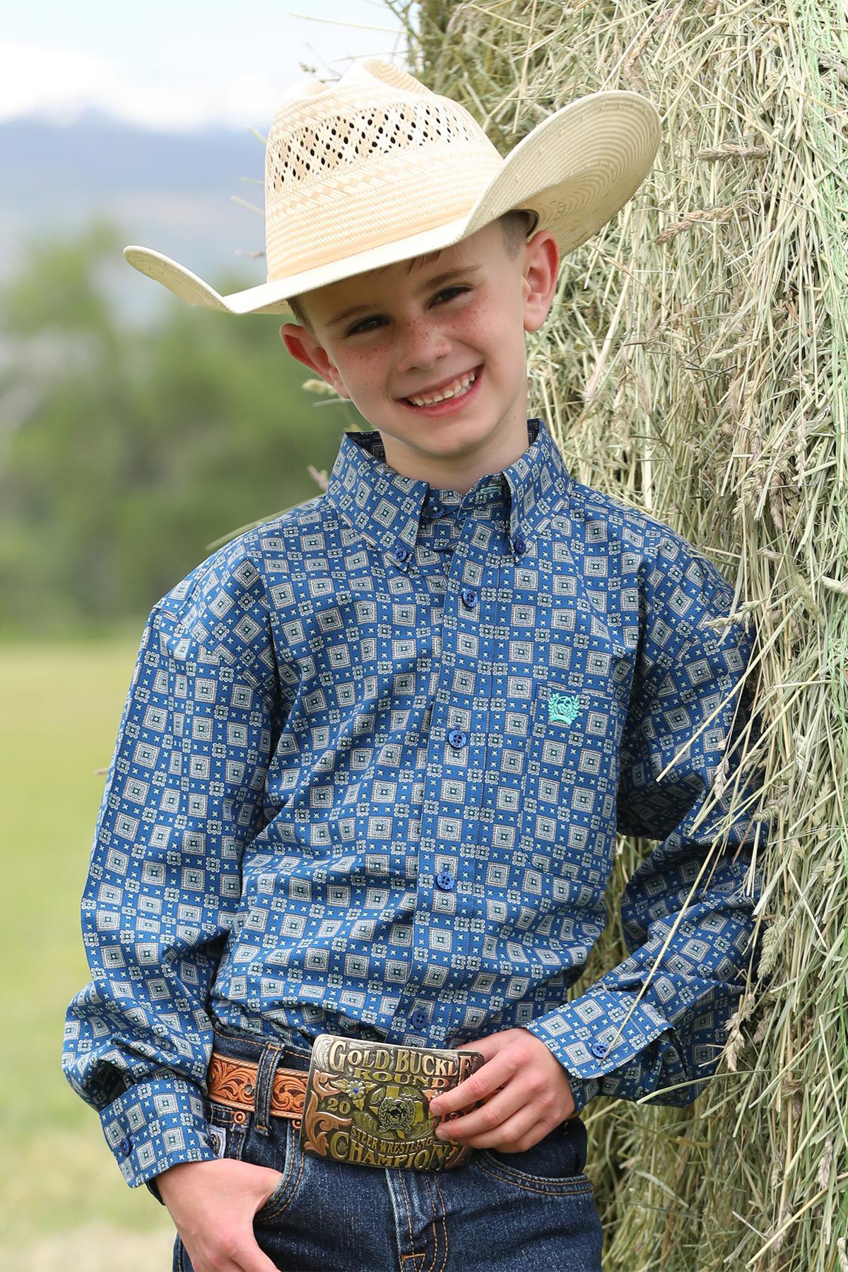 Cinch Boy's Geo Print Long Sleeve Button Down Western Shirt