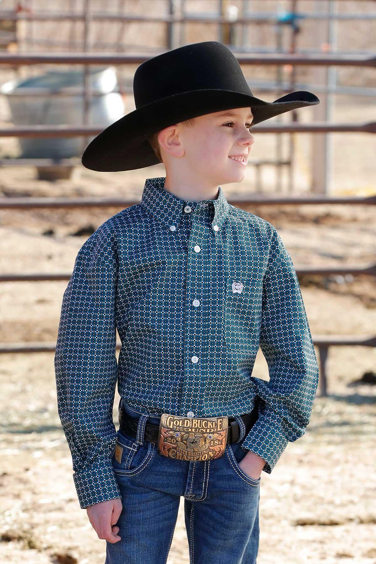 Cinch Boy's Long Sleeve Western Shirt In Teal