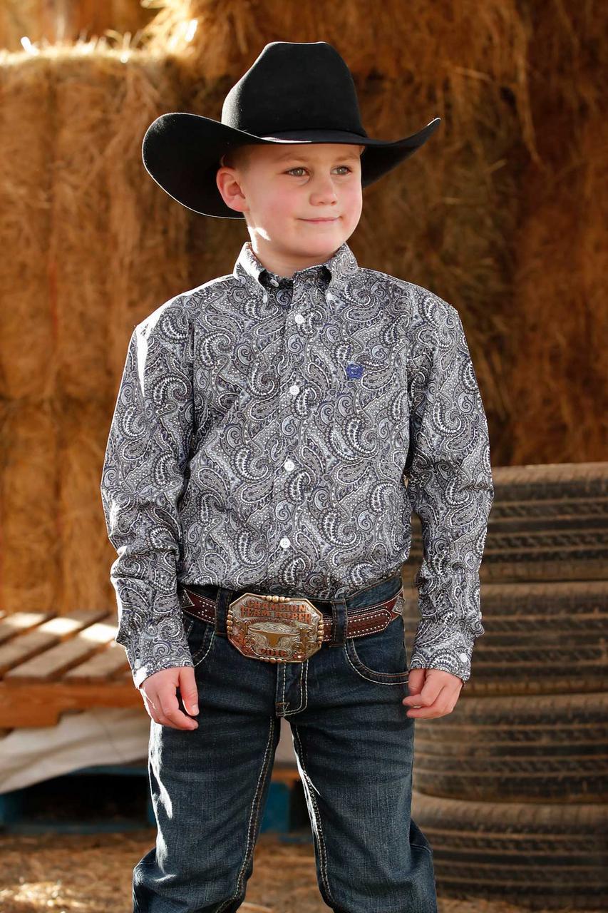 Cinch Boy's Multi Colour Paisley Printed Long Sleeve Button Down Shirt - Cinch