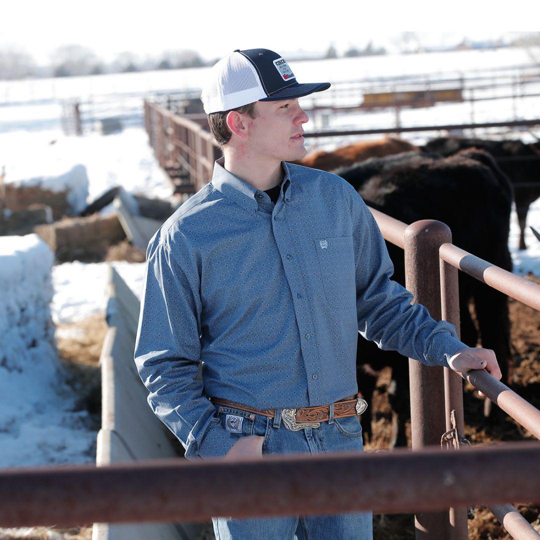 Cinch Men's Dusty Blue Long Sleeve Western Shirt Button Up MTW1105693 Match With Son weis-western-wear