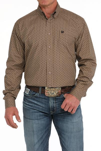 Cinch Men's Long Sleeve Button DownBrown Triangle Print Shirt