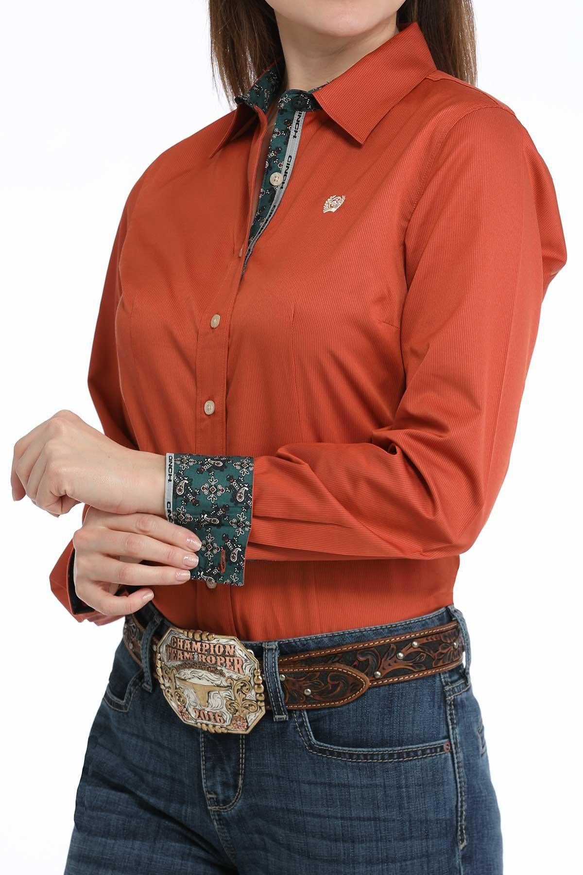 Cinch Women's Long Sleeve Tencel Shirt In Copper
