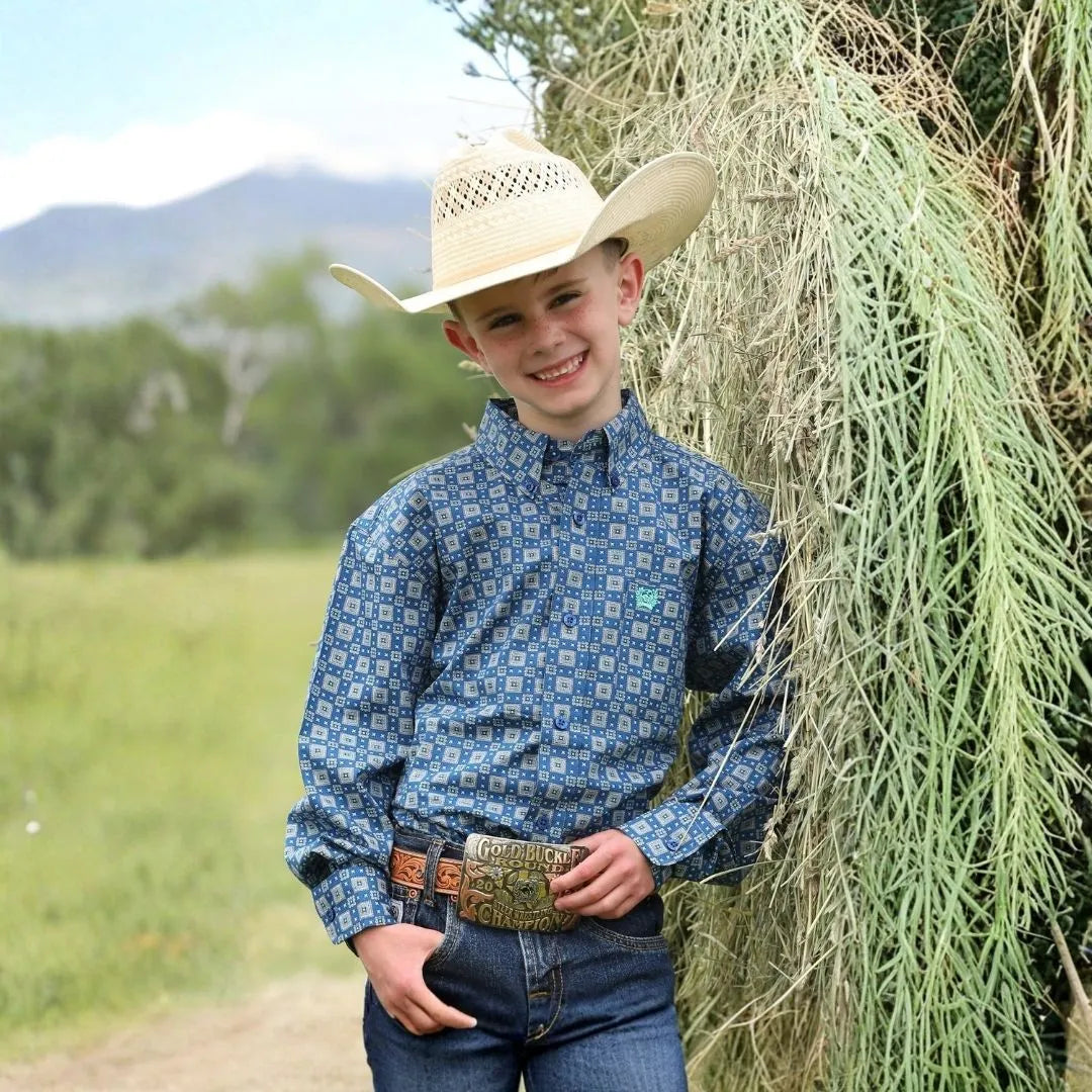 Cinch Boy's Geo Print Long Sleeve Button Down Western Shirt
