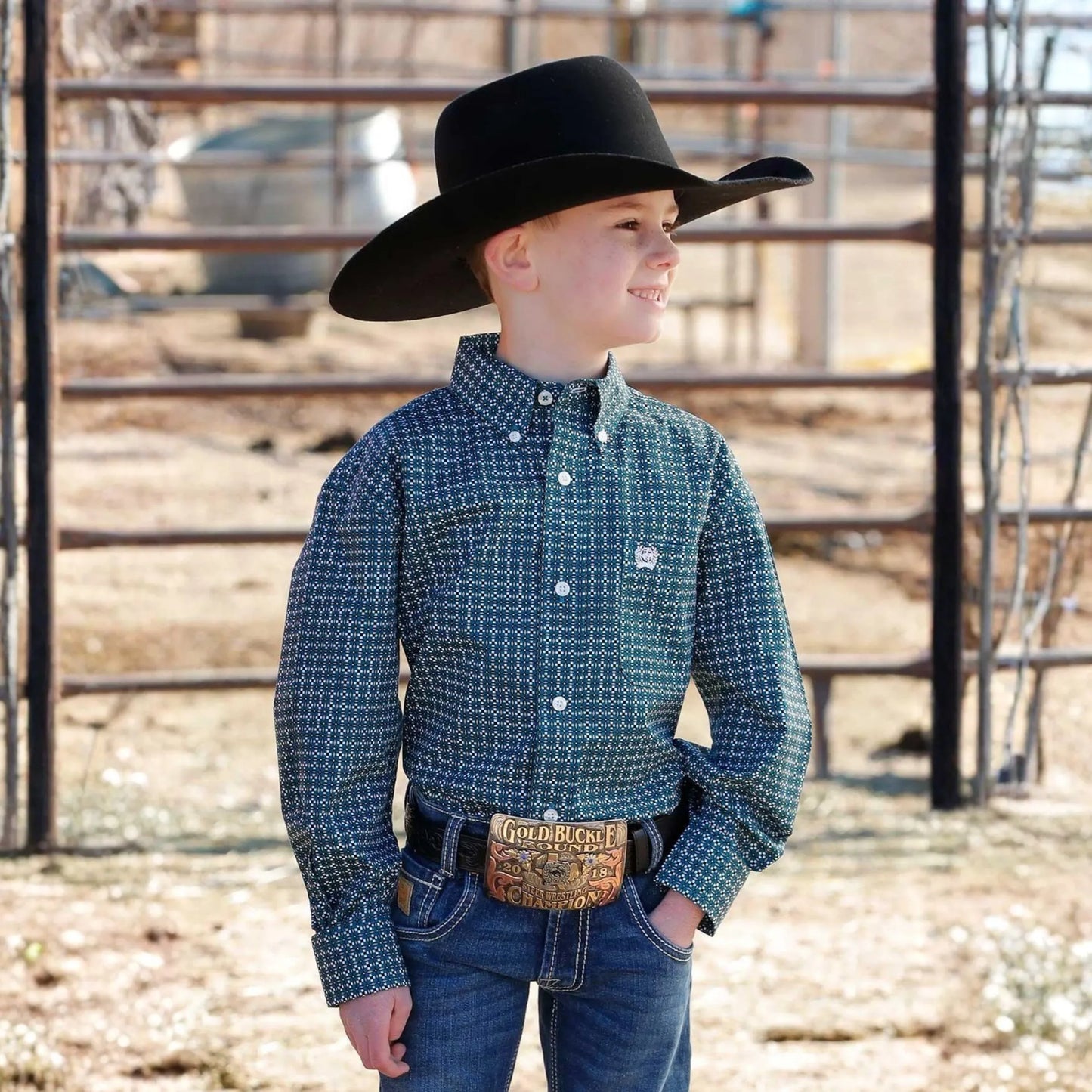 Cinch Boy's Long Sleeve Western Shirt in Teal weis-western-wear