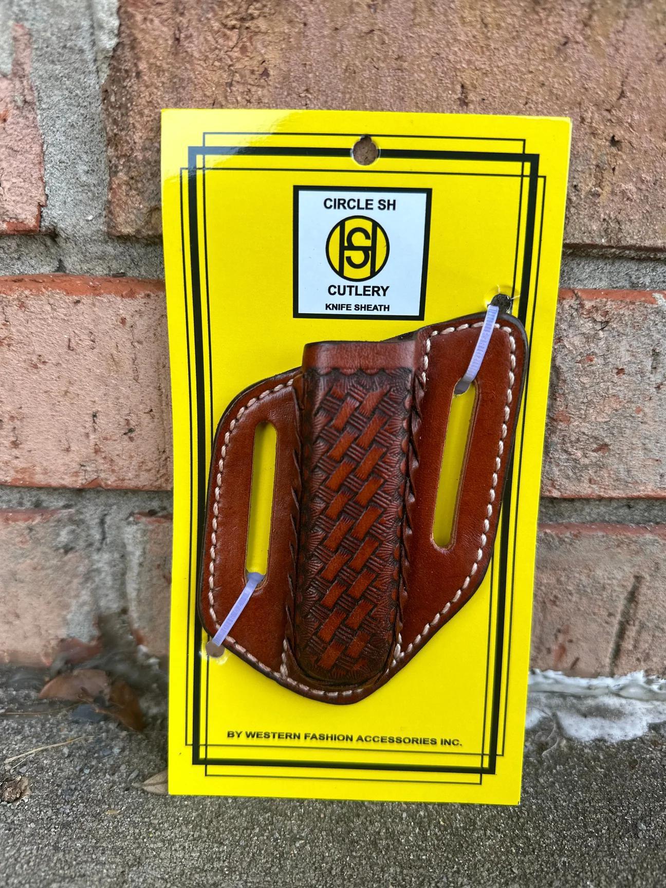 Circle SH Basketweave Knife Sheath with Braided Detail - Circle S