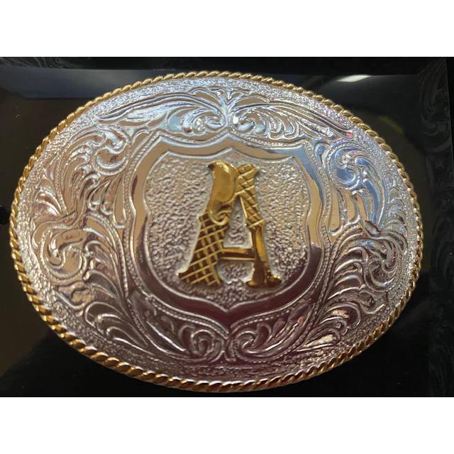 Crumrine Youth Gold Rope Edge Buckle - Gold Initial Motif - Crumrine