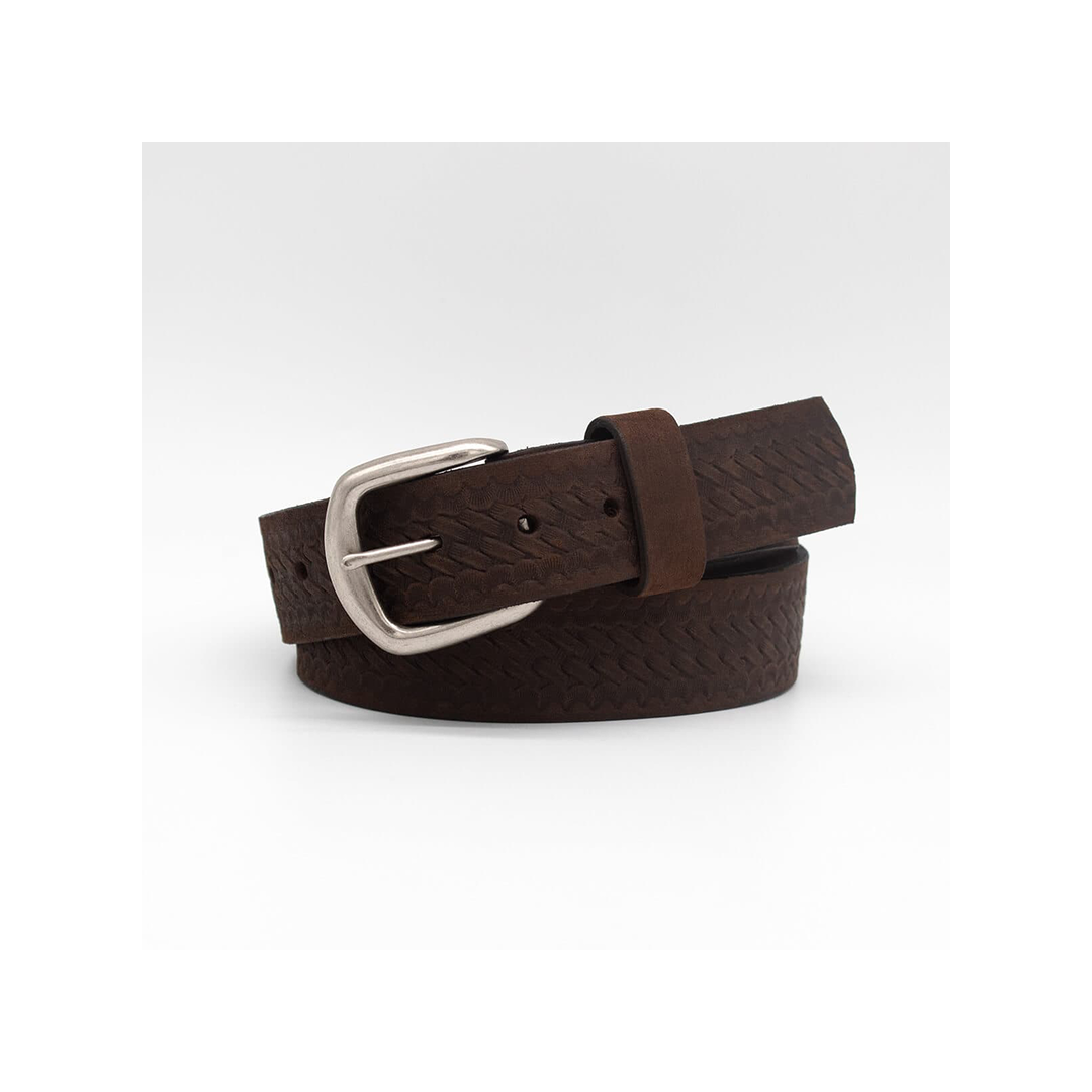 Boston Leather 1.5" Basketweave Embossed Leather Casual Belt