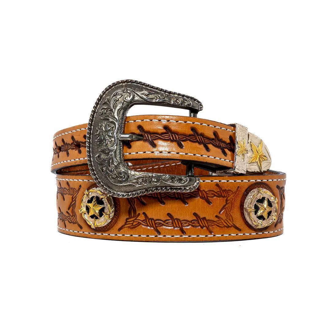 Double J "Barbed Star" Tooled Leather Belt