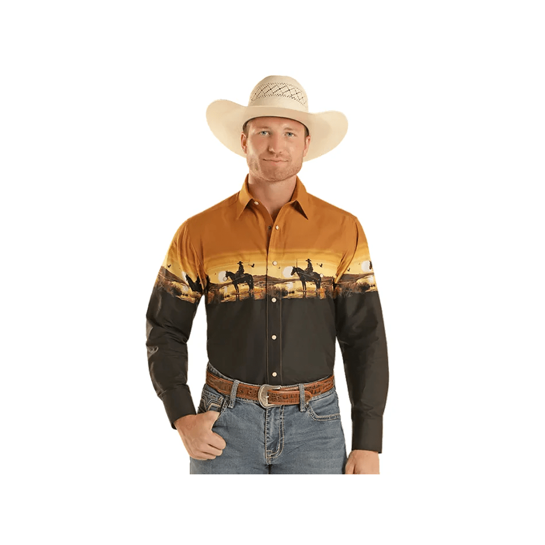 Panhandle Slim Men's Cowboy Border Print Long Sleeve Snap Shirt - Panhandle Slim