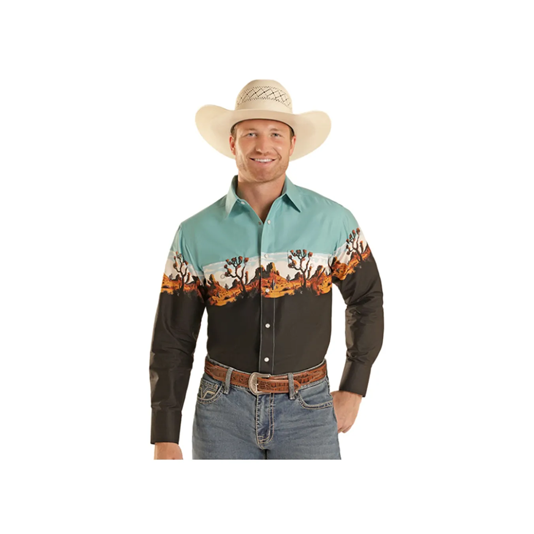 Panhandle Slim Men's Camel Border Long Sleeve Snap Shirt weis-western-wear
