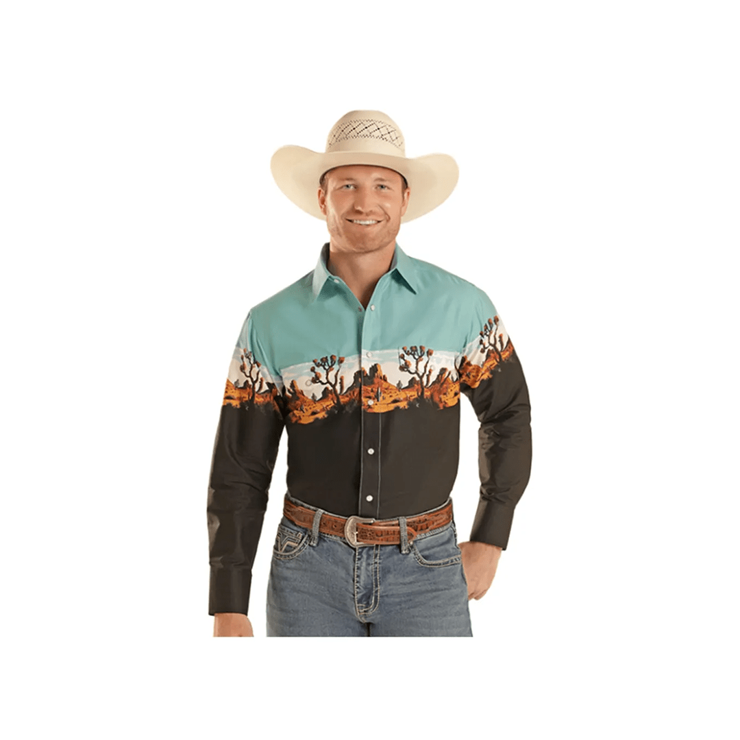 Panhandle Slim Men's Camel Border Long Sleeve Snap Shirt - Wei's Western Wear