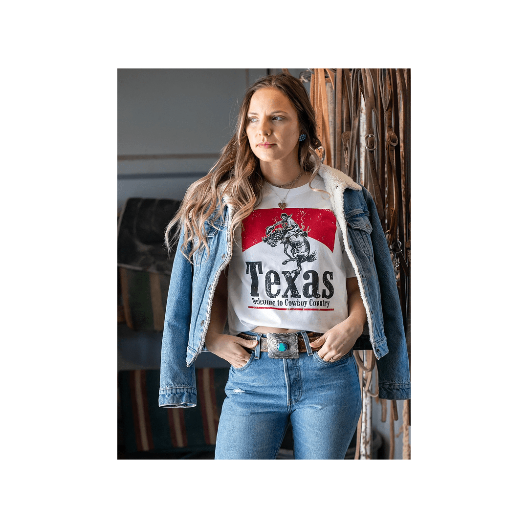 Rockin A Design Women's Texas Bronc Welcome to Cowboy Country Graphic Tee - Rockin A Design