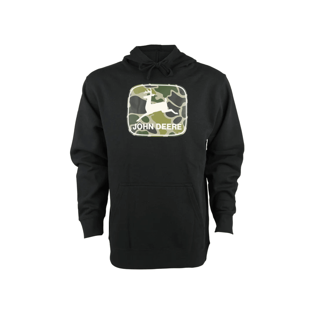 John Deere Men's Black Hoodie w/ Camo Logo - John Deere