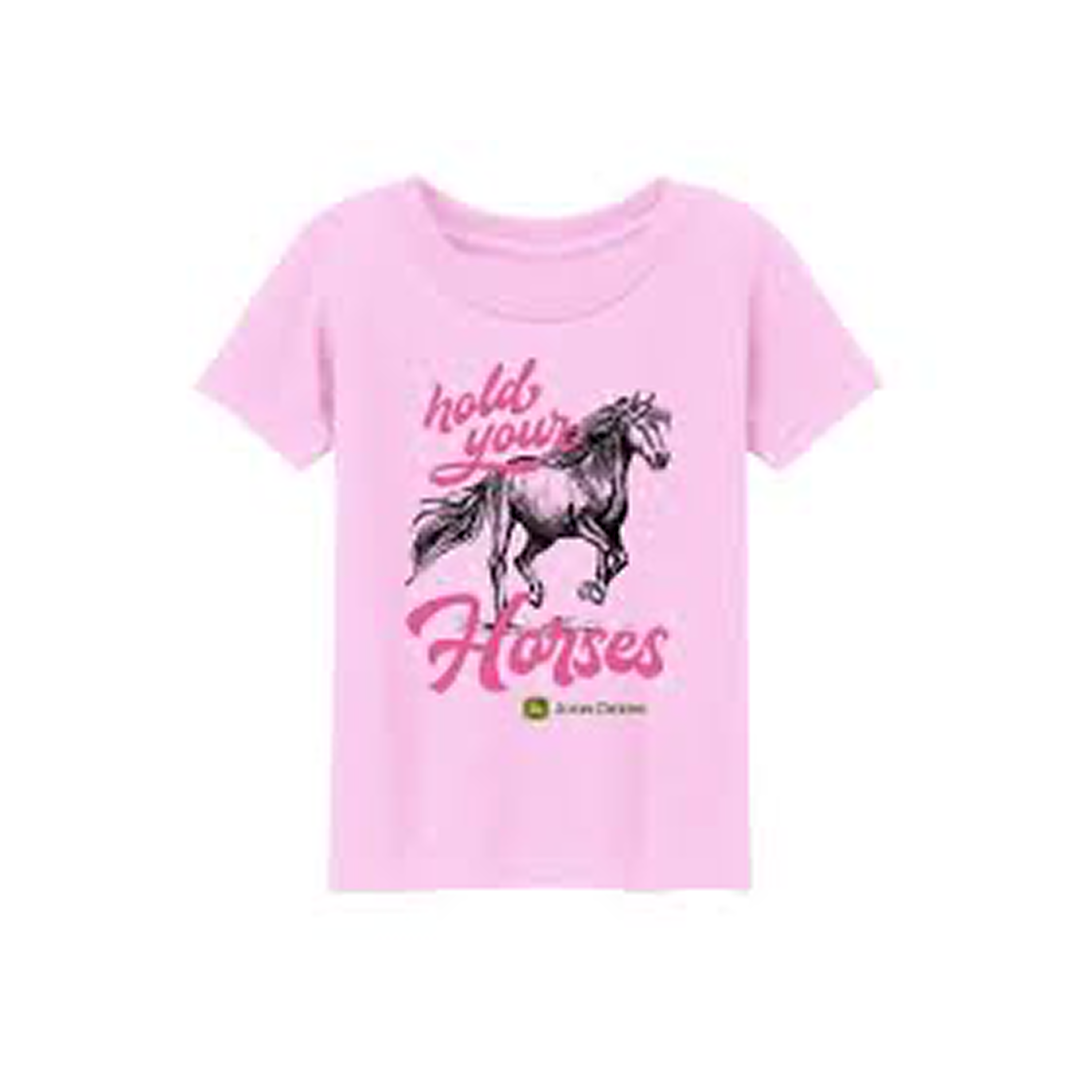 John Deer Girl's Pink Hold your Horses Short Sleeve Tee weis-western-wear