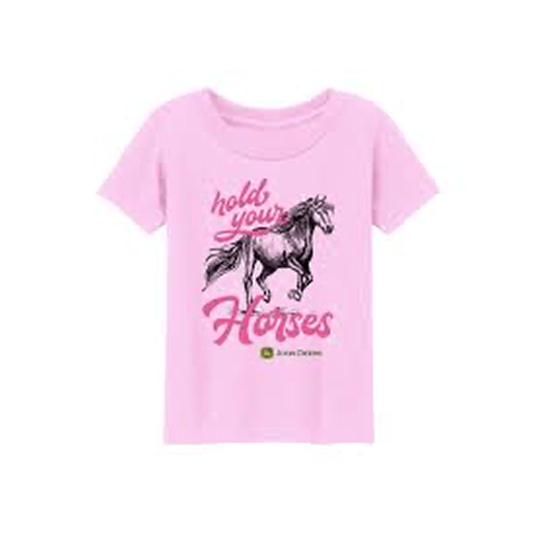 John Deer Girl's Pink Hold your Horses Short Sleeve Tee - John Deere