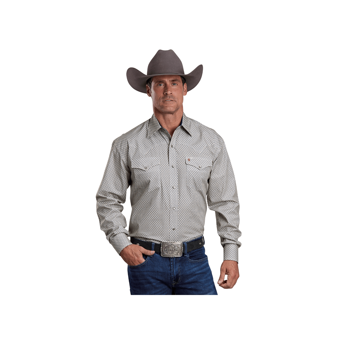Stetson Men's Grey Running Diamonds Long Sleeve Snap Shirt - Stetson
