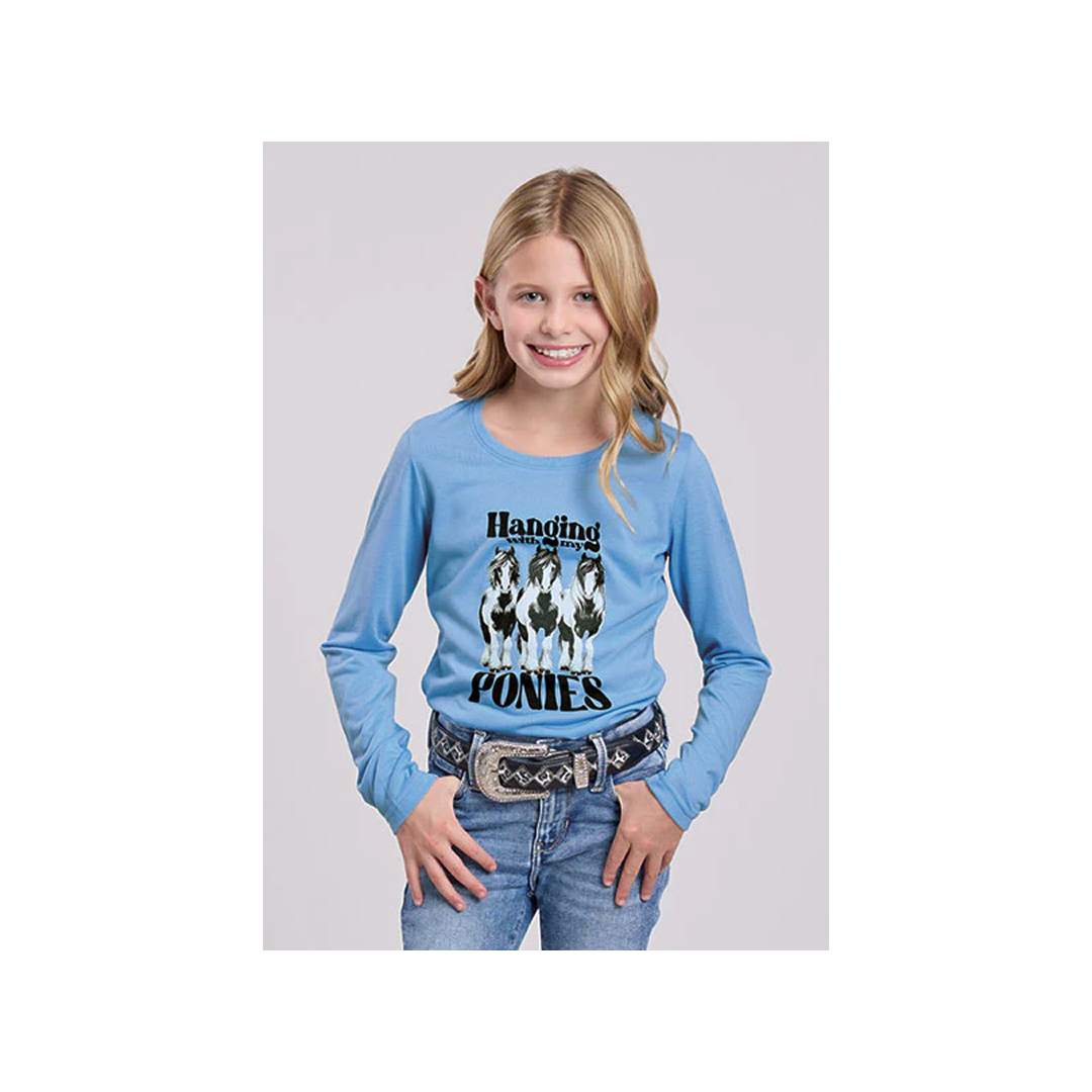 Roper Girl's Blue Hanging W/ My Ponies Long Sleeve