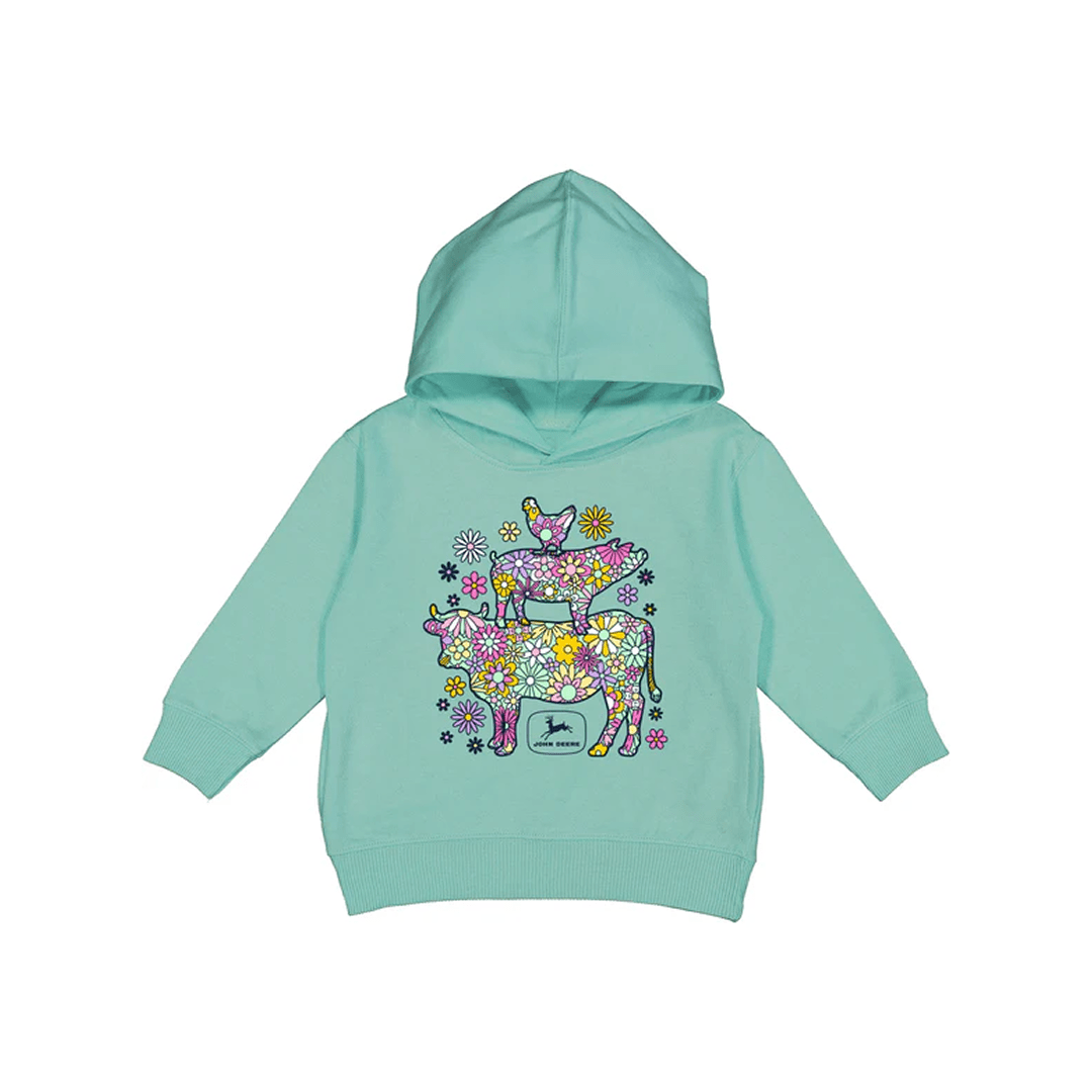 John Deere Girl's Teal Hoodie w/ Flower Tower Graphic - John Deere