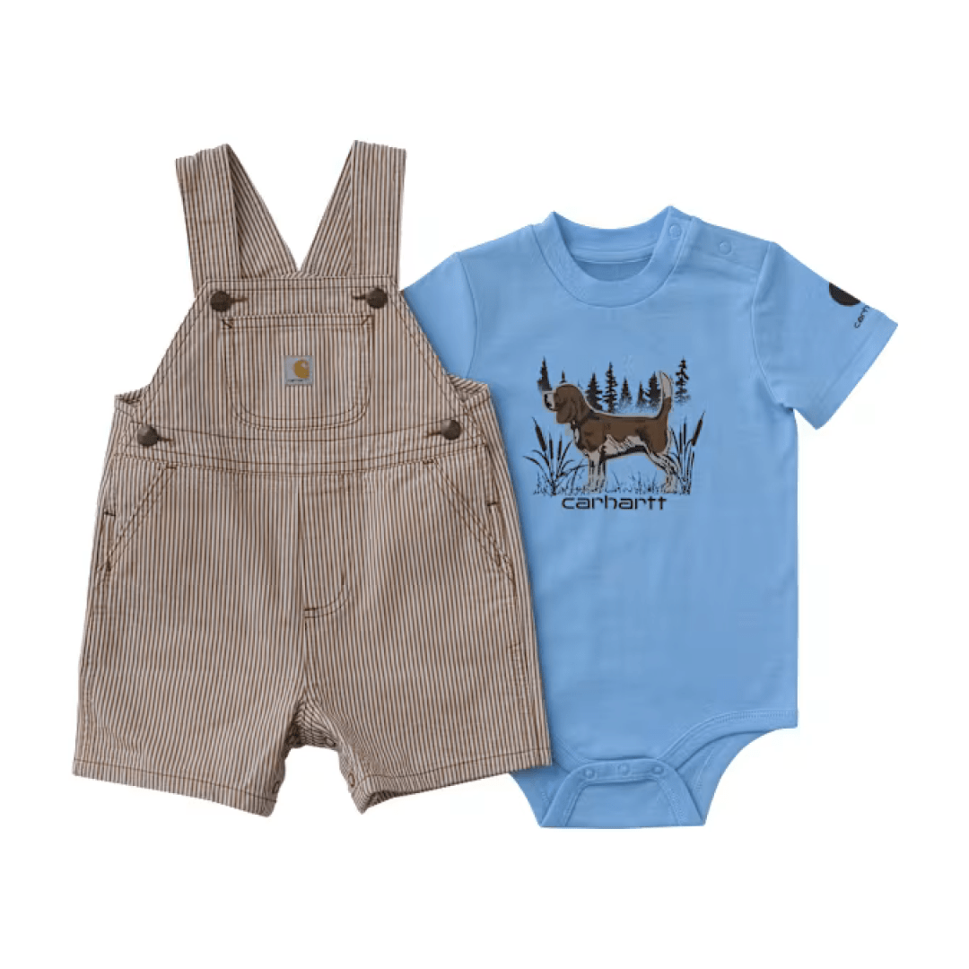 Carhartt Infant's Dog Bodysuit w/ Brown Striped Shortall 2 Piece Set - Carstens